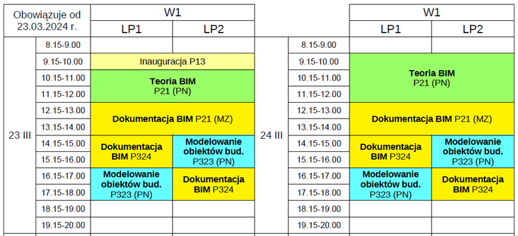 Rozkład zajęć na pierwszy zjazd 23-24 marca 2024 r.